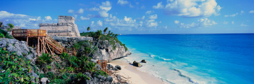 A Panoramic of Mayan ruins of Ruinas de Tulum (8 x 10) and El Castillo at sunset, with beach and Caribbean Sea, in Quintana Roo, Yucatan Peninsula, Mexico Poster Print (8 x 10) - Item # MINPPI161198L