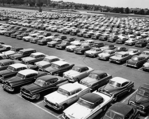 High angle view of cars parked in a parking lot Poster Print - Item # VARSAL25540405