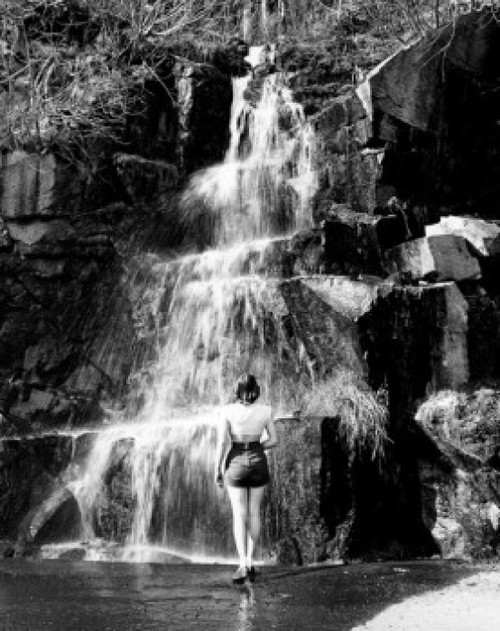 USA  Washington State  Olympic National Park  woman standing near waterfall Poster Print - Item # VARSAL25532997