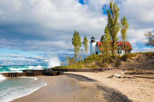 Lighthouse on the coast, Point Betsie Lighthouse, Lake Michigan, Benzie County, Frankfort, Michigan, USA Poster Print - Item # VARPPI169278