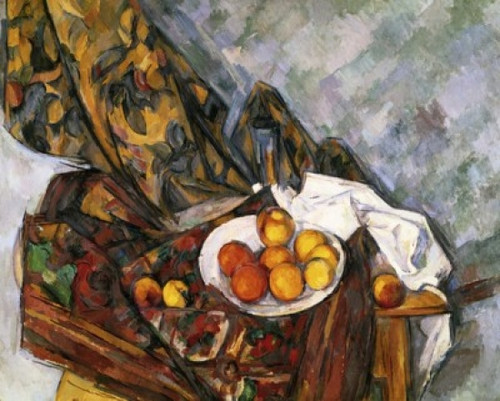Still Life with Floral Curtain   c. 1900-1906  Paul Cezanne  Oil on Canvas  Galerie Bernheim  Paris  France Poster Print - Item # VARSAL1158784