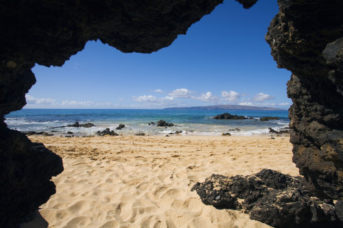 Hawaii, Maui, Makena, View From Secret Beach Of Kahoolawe From Inside Of A Lavatube Cavern. PosterPrint - Item # VARDPI1987495