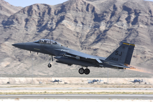A U.S. Air Force F-15E Strike Eagle from 366th Fighter Squadron, 4th Fighter Wing, taking off from Nellis Air Force Base, Nevada, during exercise Red Flag 2016-2 Poster Print - Item # VARPSTRCN100394M