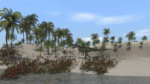 Monolophosaurus walking in a tropical environment Poster Print - Item # VARPSTKVA600164P