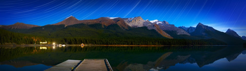 Starry Night Panoramic Of Mountains And Lake, Jasper National Park, Alberta, Canada PosterPrint - Item # VARDPI1807836
