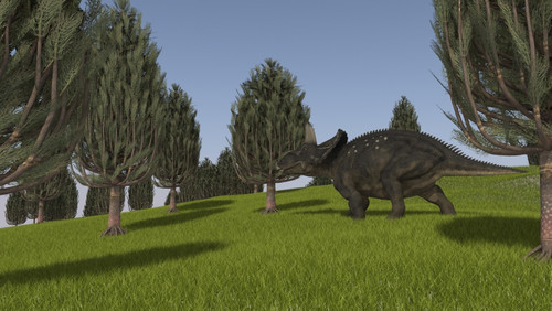 Triceratops walking across a grassy field Poster Print - Item # VARPSTKVA600189P