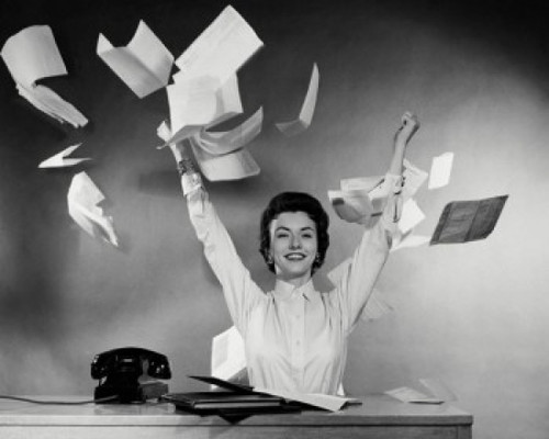 Portrait of businesswoman throwing papers Poster Print - Item # VARSAL25522076