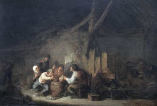 Peasants Drinking and Smoking in an Interior    Adriaen van Ostade  Oil on wood panel Poster Print - Item # VARSAL900143741
