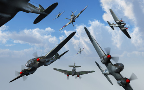 British Royal Air Force Supermarine Spitfires attacking German Heinkel bombers during the Battle of Britain Poster Print - Item # VARPSTMAS100544M