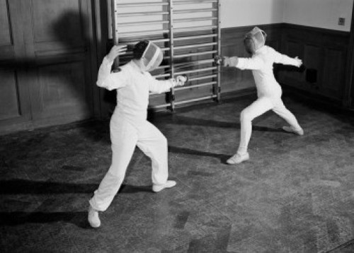 Woman and man fencing Poster Print - Item # VARSAL255420079