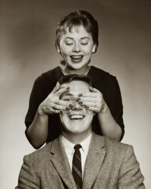 Close-up of a mid adult woman covering a mid adult man's eyes Poster Print - Item # VARSAL2553741 Close-up of a mid adult woman covering a mid adult man's eyes Poster Print - Item # VARSAL2553741