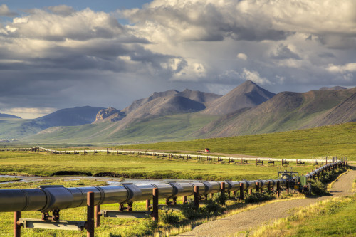 Semi truck driving the Haul Road (James Dalton Highway) along the Trans Alaska Oil Pipeline on the North Side of Atigun Pass in the Brooks Range, Arctic Alaska, Summer PosterPrint - Item # VARDPI2383589