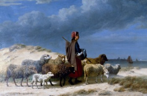 A Shepherdess & Her Flock by an Estuary Poster Print - Item # VARSAL900137318