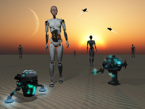 Androids and robots explore an alien world Poster Print - Item # VARPSTMAS100175S