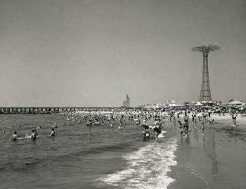 USA  New York State  New York City  Coney Island  Tourists on beach Poster Print - Item # VARSAL25543804