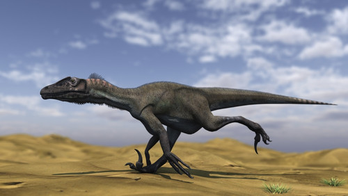 Utahraptor running across a barren desert Poster Print - Item # VARPSTKVA600685P