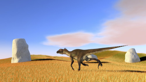Utahraptor running across a grassy field Poster Print - Item # VARPSTKVA600677P