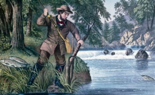 Brook Trout Fishing by Currier and Ives   1872   Lithograph Poster Print - Item # VARSAL900135670