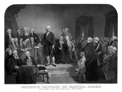 Digitally restored print of President George Washington delivering his Inaugural Address Poster Print - Item # VARPSTJPA100405M