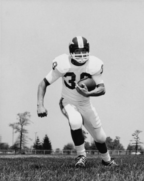 Football player running with a football on a football field Poster Print - Item # VARSAL25513647