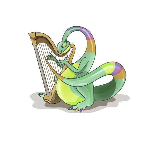 Illustration of a Plateosaurus playing the harp Poster Print - Item # VARPSTSTK600096P