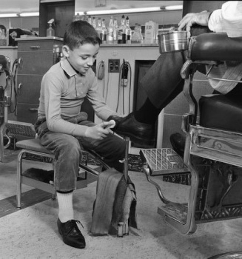 Boy polishing men's shoe Poster Print - Item # VARSAL255418033