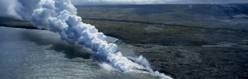 Smoke erupting from volcano at coast, Hawaii Volcanoes National Park, Hawaii, USA Poster Print - Item # VARPPI30219