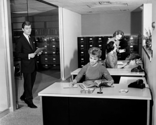 Three businesswomen with a businessman in an office Poster Print - Item # VARSAL25543612A
