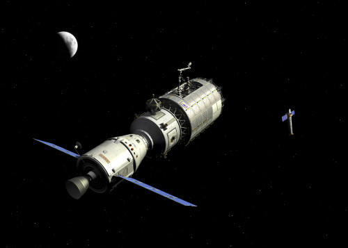 A manned orbital maintenance platform approaches the Chandra X-ray Observatory Poster Print - Item # VARPSTWMY100303S