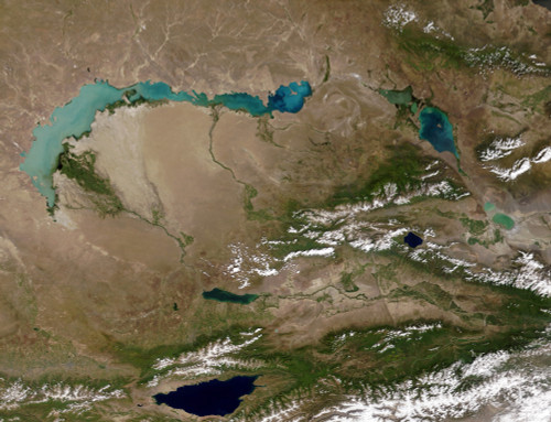 Satellite view of Lake Balkhash in eastern Kazakhstan Poster Print - Item # VARPSTSTK201951S