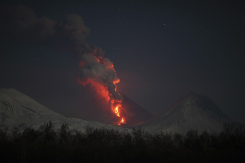 Nighttime eruption of Kliuchevskoi Volcano, Russia Poster Print - Item # VARPSTRRS300570S