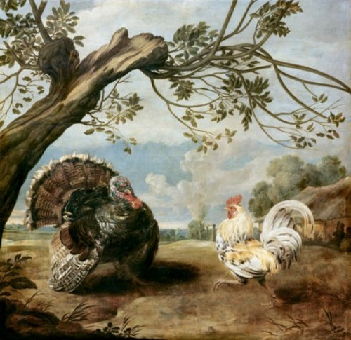 Cock and Turkey  Paul de Vos Poster Print