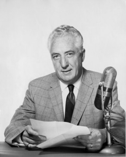 Portrait of mid adult man reading report into microphone Poster Print - Item # VARSAL2554485