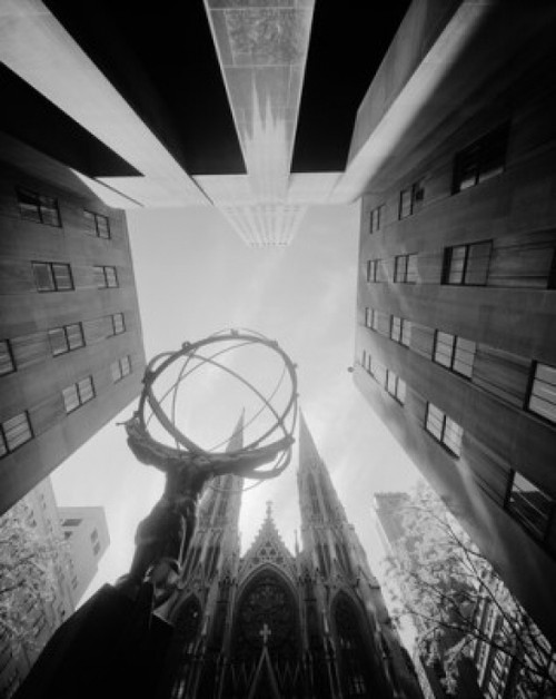 Wide angle view of Radio City and St. Patrick's Cathedral Poster Print - Item # VARSAL255418775
