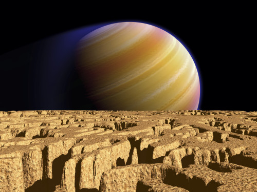 Artist's concept of extrasolar planet Tau Bootis b over a hypothetical moon Poster Print - Item # VARPSTWMY100096S