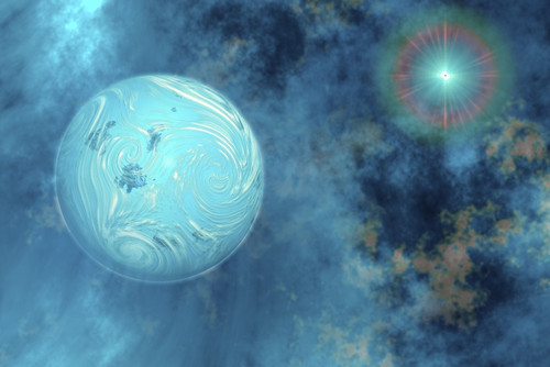 A planet forms from surrounding gases and clouds Poster Print