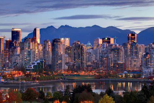 View Of Skyline With Yaletown, False Creek And North Shore Mountains, Site Of 2010 Winter Olympics, Vancouver, British Columbia PosterPrint - Item # VARDPI2031786