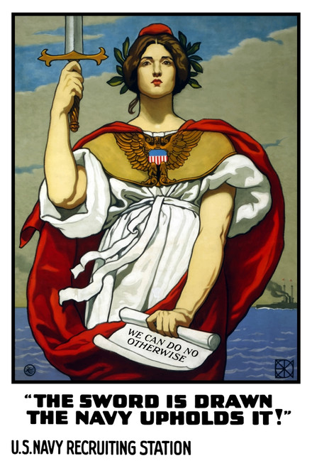 Vintage World War One poster of Lady Liberty holding a sword and a scroll Poster Print - Item # VARPSTJPA100692M