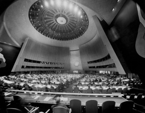 Interior of a conference hall  United Nations Building  New York City  New York State  USA Poster Print - Item # VARSAL25545224