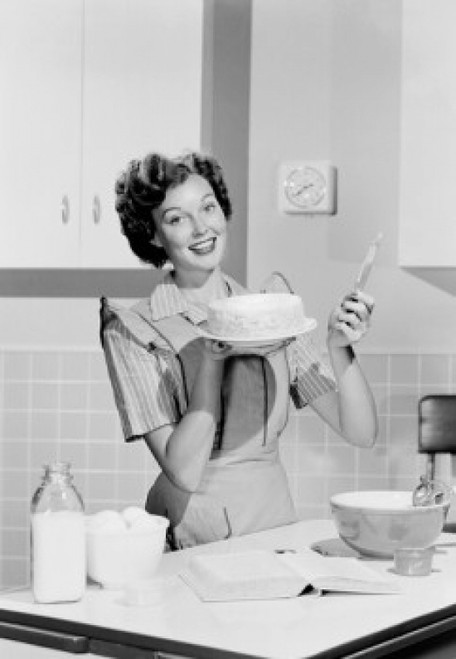 Young woman preparing cake in domestic kitchen Poster Print - Item # VARSAL255422346B