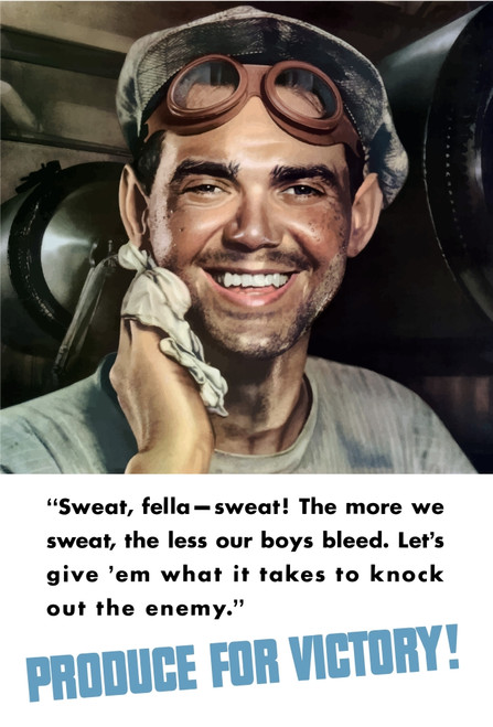 World War II poster of a sweating factory worker toweling off his face Poster Print - Item # VARPSTJPA100408M