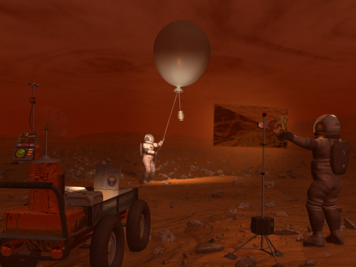 Astronauts release a weather balloon on the surface of Titan Poster Print - Item # VARPSTWMY100112S