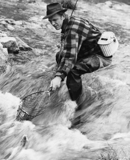 Side profile of a mid adult man fishing in a river Poster Print - Item # VARSAL25521205