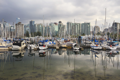 Sailboats reflected in Coal Harbour; Vancouver, British Columbia, Canada PosterPrint - Item # VARDPI2386875