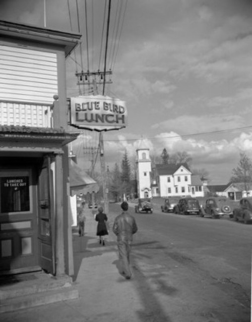 USA  New Hampshire  Londonderry  People walking in quiet street Poster Print - Item # VARSAL255418812