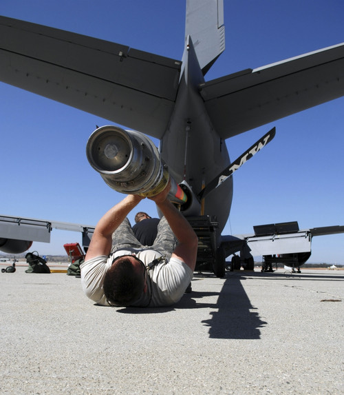 May 2, 2008 - A U.S. Air Force Airman lifts the boom of a U.S. Air Force KC-135 Stratotanker at the March Air Force Base Airfest. Poster Print - Item # VARPSTSTK102713M
