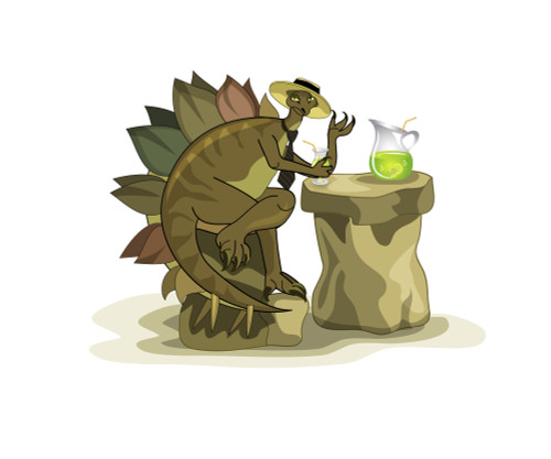 Illustration of a Stegosaurus drinking a beverage Poster Print - Item # VARPSTSTK600127P