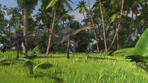 Two Gigantoraptors running across a grassy field Poster Print - Item # VARPSTKVA600655P