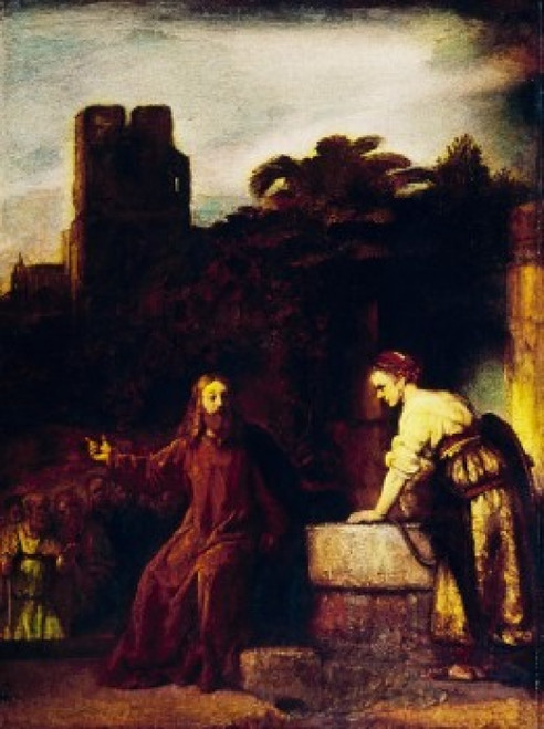 Christ and the Woman of Samaria  1655  Rembrandt van Rijn(1606-1669 Dutch)  Oil on wood  Metropolitan Museum of Art  New York City Poster Print - Item # VARSAL900100153
