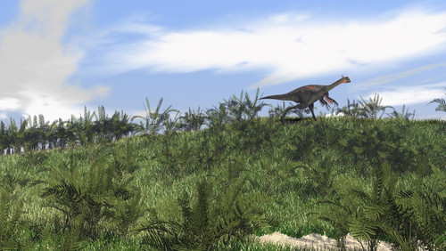 Gigantoraptor running across an open field Poster Print - Item # VARPSTKVA600140P